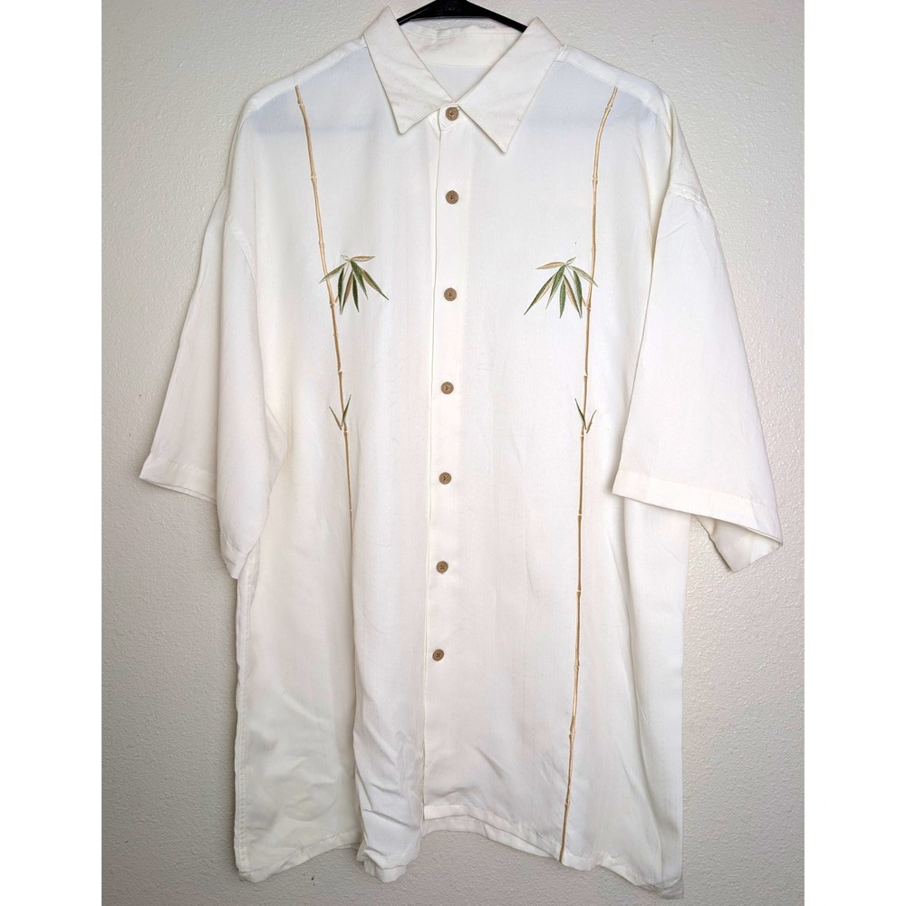 Bamboo Cay Men's XL White Bamboo Embroidered Hawaiian Camp Shirt Short Sleeve